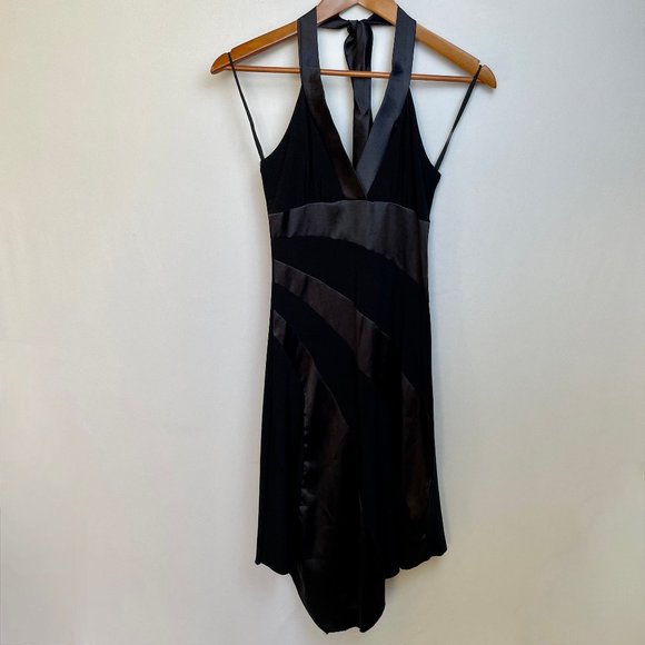 Vintage Y2K Taboo Womens Midi Halter Dress Size S Black V Neck Semi Formal - Picture 1 of 6
